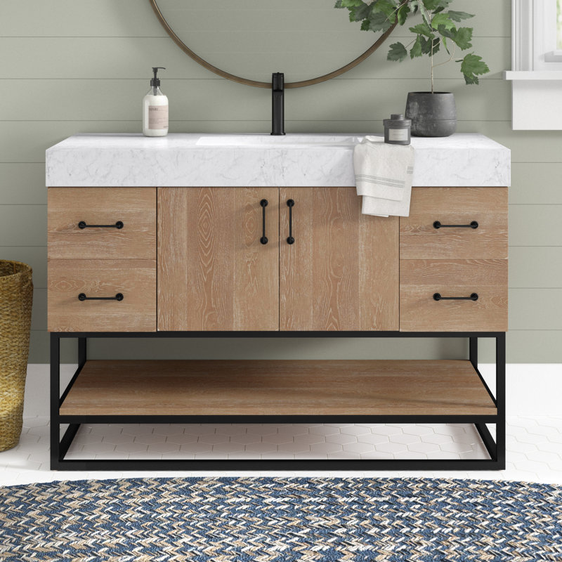 Ensemble de meuble-lavabo simple 48 po Alistair, Noir mat, Chêne naturel, Blanc