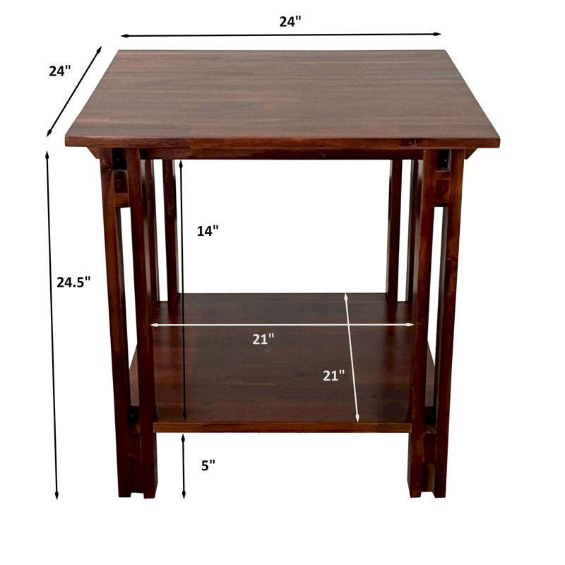 Table de bout en bois massif avec rangement Damius, Acajou