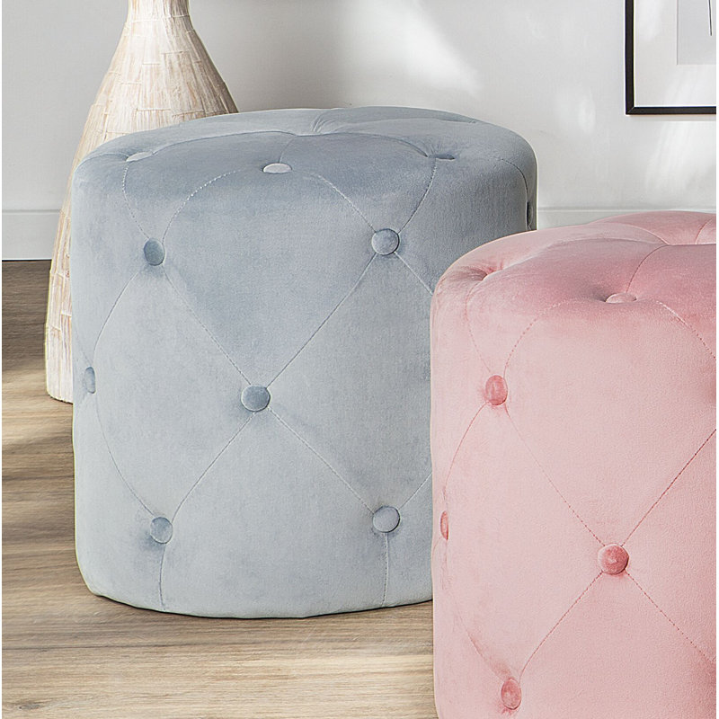 Horne 40cm Wide Tufted Round Solid Colour Pouffe Ottoman, Light Grey