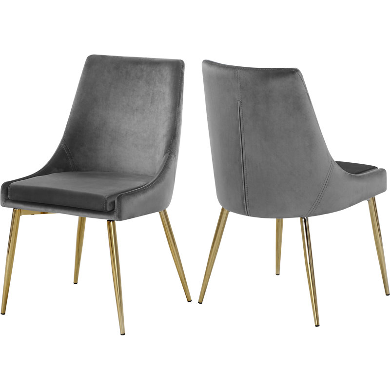 Karina Velvet Upholstered Dining Chair, Gold, Grey Velvet