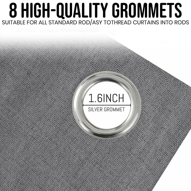 100% Linen Blackout Curtains with Eyelets – Ready Made (Set of 2), 228cm Width x 228cm Drop, Charcoal