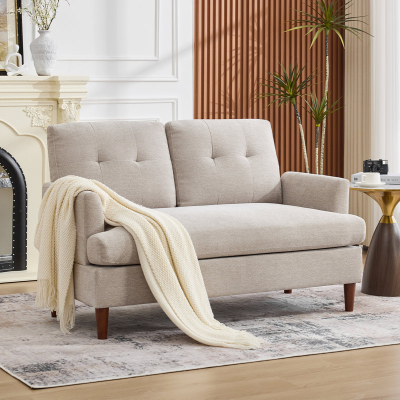 Tufted Chenille Upholstered Square Arm  Loveseat, Brown