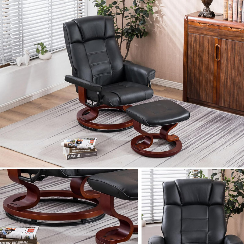 Odey 2 Set Faux Leather Swivel Recliner, Multi-Position Leisure Chair with Adjustable Back, Black Faux Leather