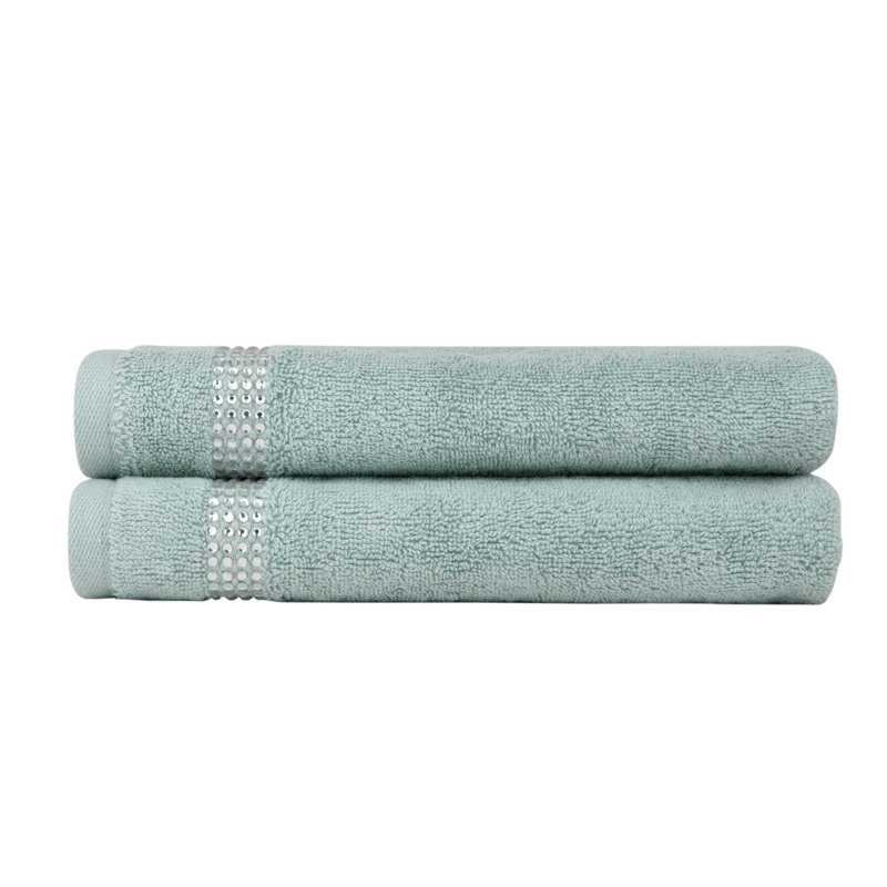 Sparkles Home Stripe Rhinestone Fingertip Towels | 100% Cotton Terry | Glass Rhinestones, Aqua Blue