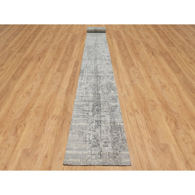 Poppas One-of-a-Kind 2'7" X 28' New Age Runner Wool Area Rug Grey