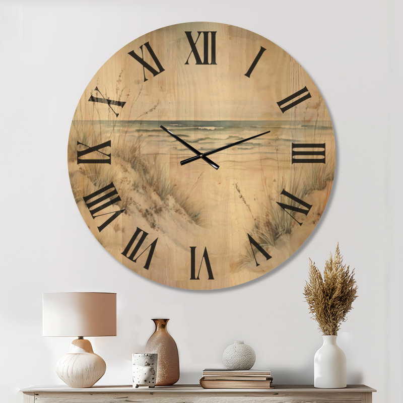 Très grande horloge murale en bois Silent Beach - Ocean Coast Charm in Winter III, Oversized