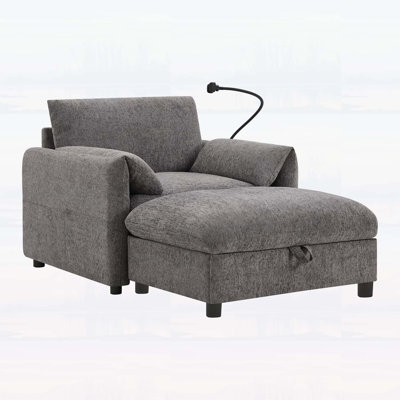 Chaise Lounge with Storage Ottoman,Adjustable Phone Holder,for Modern Living
