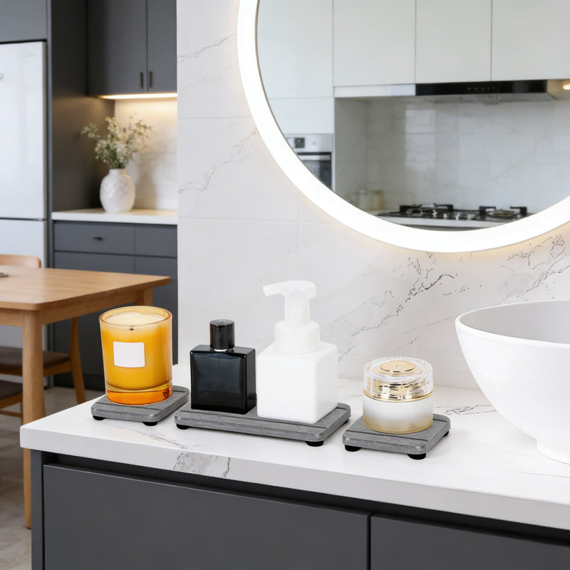 Ensemble de 4 plateaux de séchage - Porte-savon en pierre super absorbant et sous-verre pour lavabo de salle de bain et comptoir de cuisine, absorption d'eau rapide avec conception antidérapante