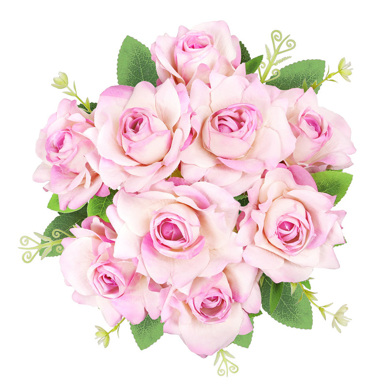 Artificial Gardenia Rose Flower Stem Bush Bouquet, Blush Lavender
