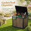 Coffre de jardin extérieur en résine de 35 gallons (132 litres), résistant aux intempéries, avec couvercle verrouillable, couleur noyer.-139343856