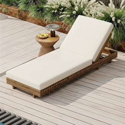 Ensemble de chaises longues en bois massif Acacia, dossier inclinable extérieur réglable à 6 positions avec coussin résistant à l'eau pour la cour de la piscine