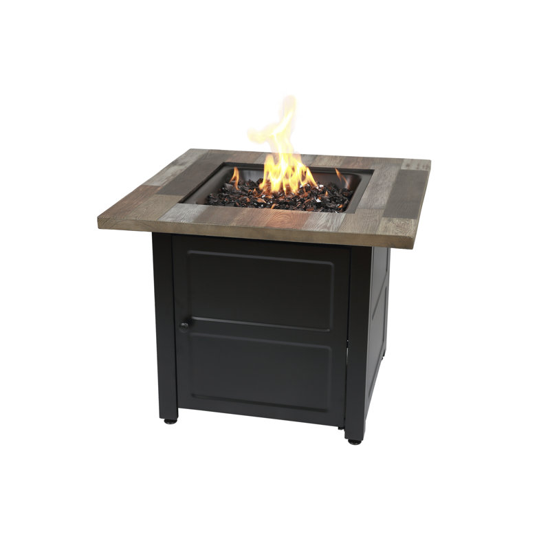 Cayden 30" Square Black and Brown Steel Gas Fire Pit Table