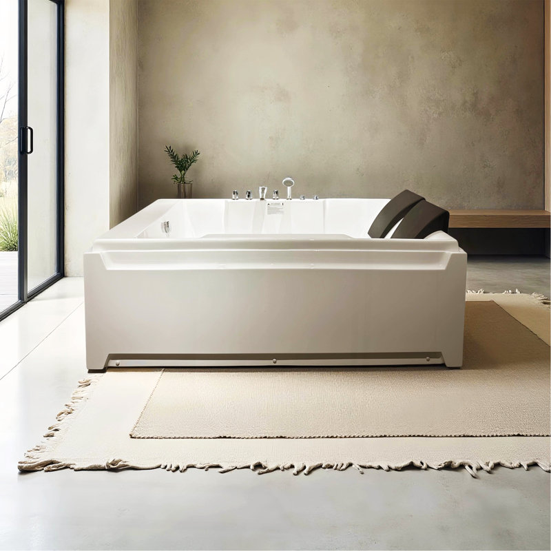 Whirlpool Tub,73" X 48" Jetted Bathtub For 2 Person, Hydro Massage & Chromatherapy,UL Certified,UPC Certified,3 Sided Apron,Acrylic ,110 Gallons,Left Drain