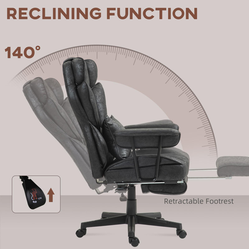 Executive Office Chair, 400LBS Big and Tall Office Chair with Foot Rest, Microfiber Computer Desk Chair with Lumbar Support, Reclining Function and Wide Seat, Black