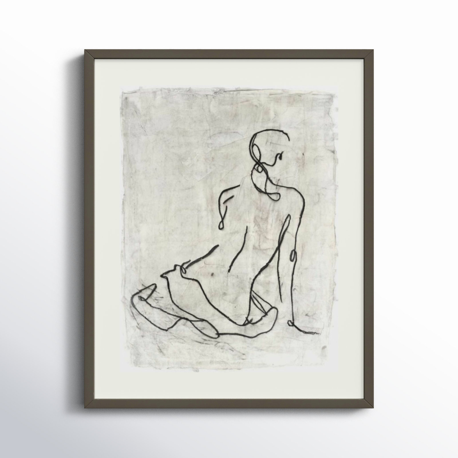 Embellished Gestural Contour I (Nude) by Ethan Harper, Gray Framed Paper, 25" H x 21" W