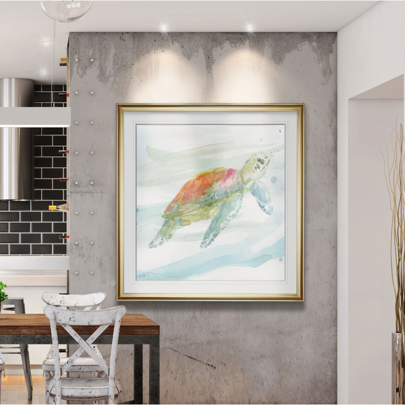 « turtle tropiques i », peinture, H 28 po x l 28 po x p 2 po, Cadre doré
