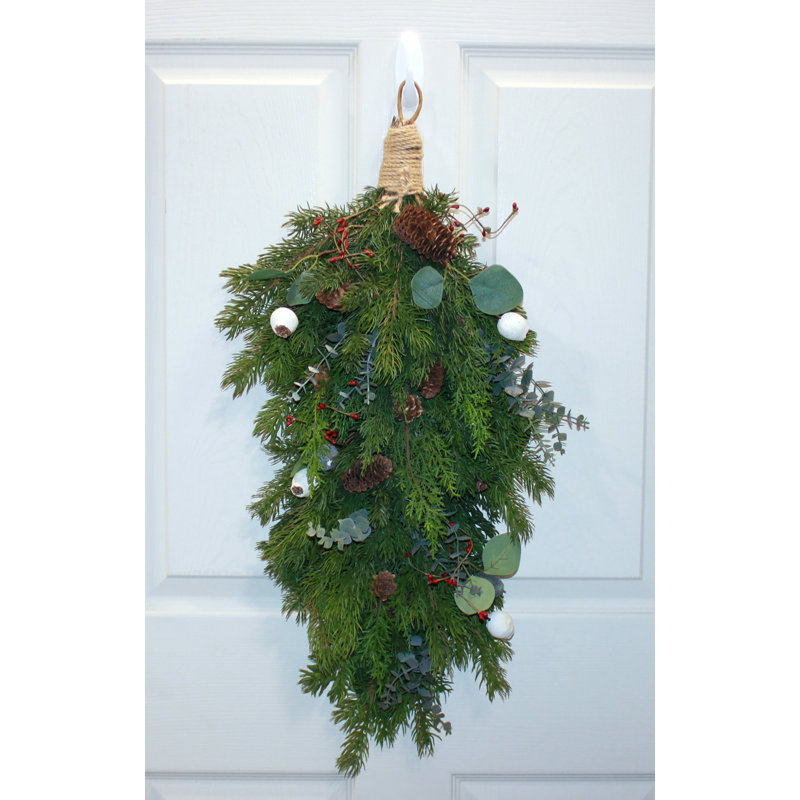 30" Faux Christmas Spruce Cypress Fig & Pine Cones Teardrop