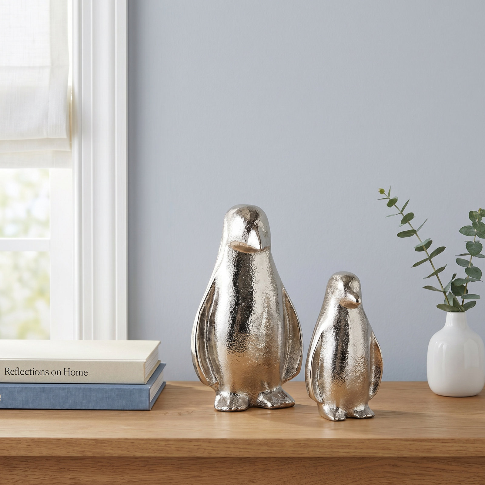 2-Piece Penguin Sculpture, Silver