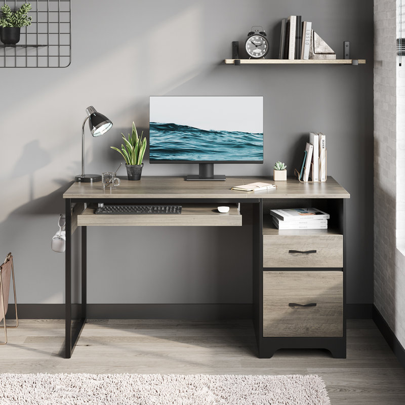 Daylon 48" W Manufactured Wood Desk with Keyboard Tray and Filing Drawer, Gray Wash