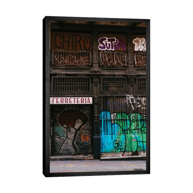 Barcelona Graffiti II 1 Piece Wall Art on Canvas, 66.04cm H x 45.72cm W x 3.81cm D, Black Framed