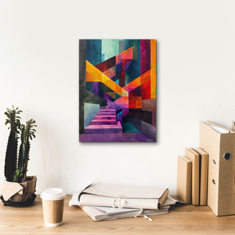 «Colorfull Abstract Stairs» par Momart, art mural sur toile, 40 po x 54 po, H 16 po x l 12 po x P 0,75 po