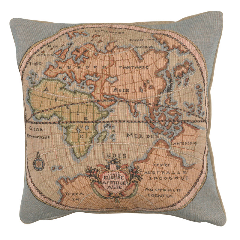 Maps Cotton Blend Pillow Cover