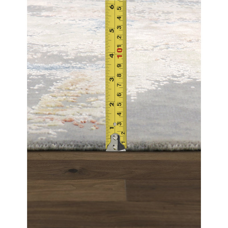 Handmade Silk and Wool Abstract Area Rug, Rectangle 9' x 12'