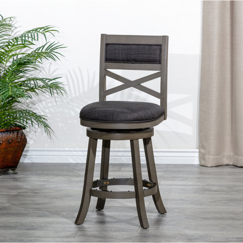 Tabouret de bar pivotant de 30 po, finition gris patiné, siège en tissu gris anthracite - siège gris et tendance, Black, Gris