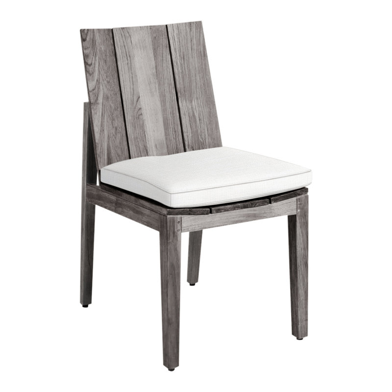 Chaise d'appoint en teck Ashland - Huître, Teck huître, Trépointe, InsideOut® Rollo ‑ lin Chambray