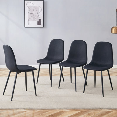Chaise, ensemble de 4 chaises de salle à manger en lin et coton à haute résilience avec pieds en métal.
