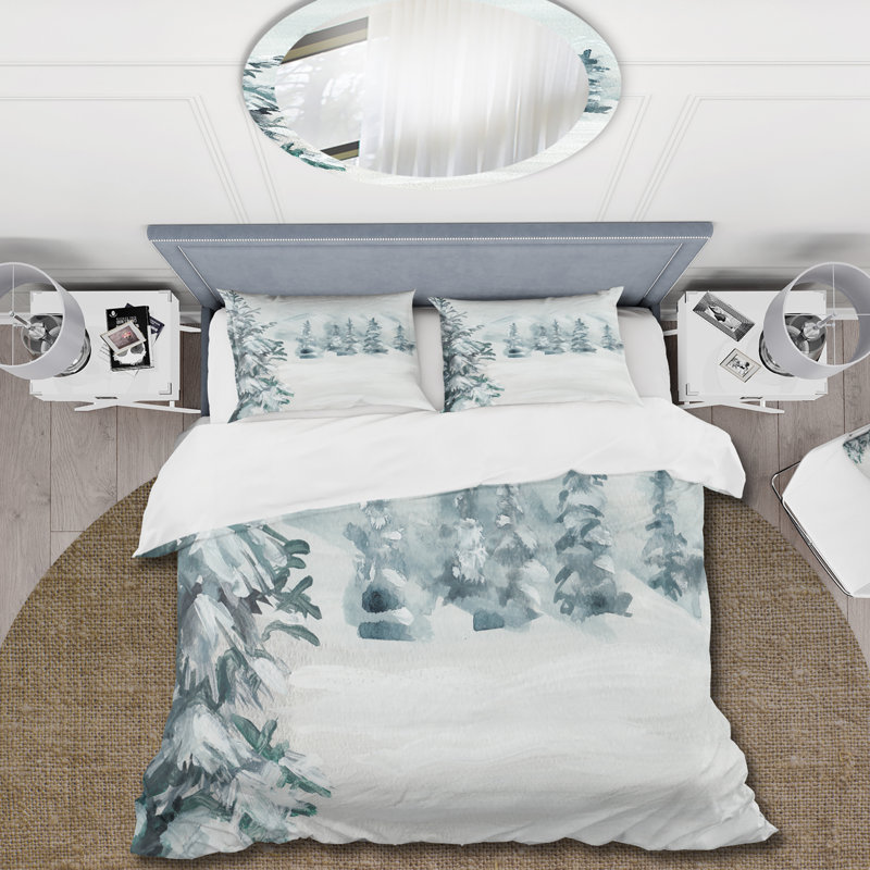 Snowy Pine Trees - Traditional Duvet Cover Set - Microfiber Polyester, King Duvet Cover + 2 King Shams