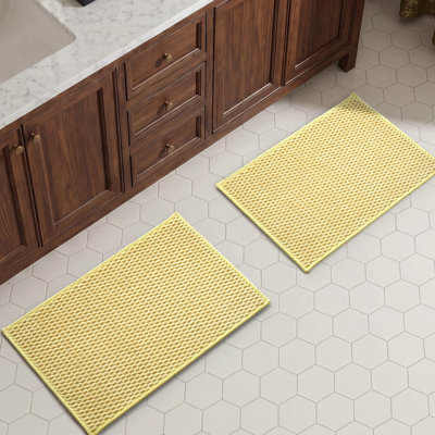 Bath Mat Set 2 Piece,Non Slip Quick Dry Soft Absorbent Thin Low Pile Bathroom Mats, Washable Bath Rugs 2 Piece Set 16x24 in. Yellow