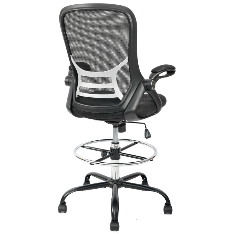 Nuria Mesh Drafting Chair with Adjustable Footrest - Ergonomic Swivel Rolling Office Chair for Desk Work, Black, Black
