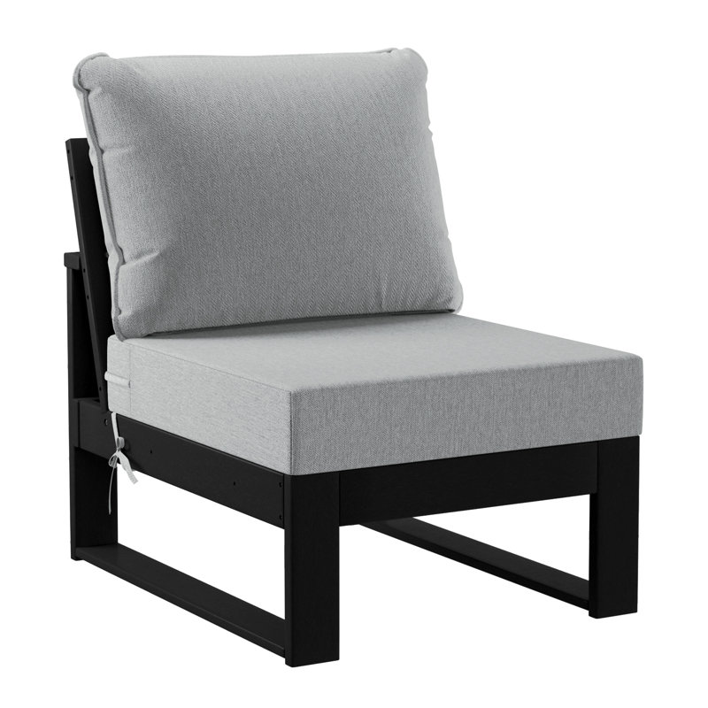 Patio Deep Seating Armless Chair With Frame, Light Gray, Black