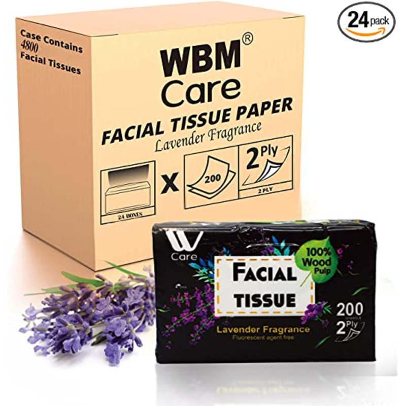 WBM Care Facial Tissues with Lavender Fragrance, 2-Ply, 200 Sheets/Box