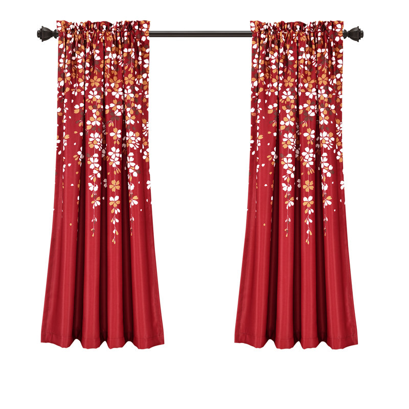 Room Darkening Curtain Pair, Red/White, 132cm W x 160cm L