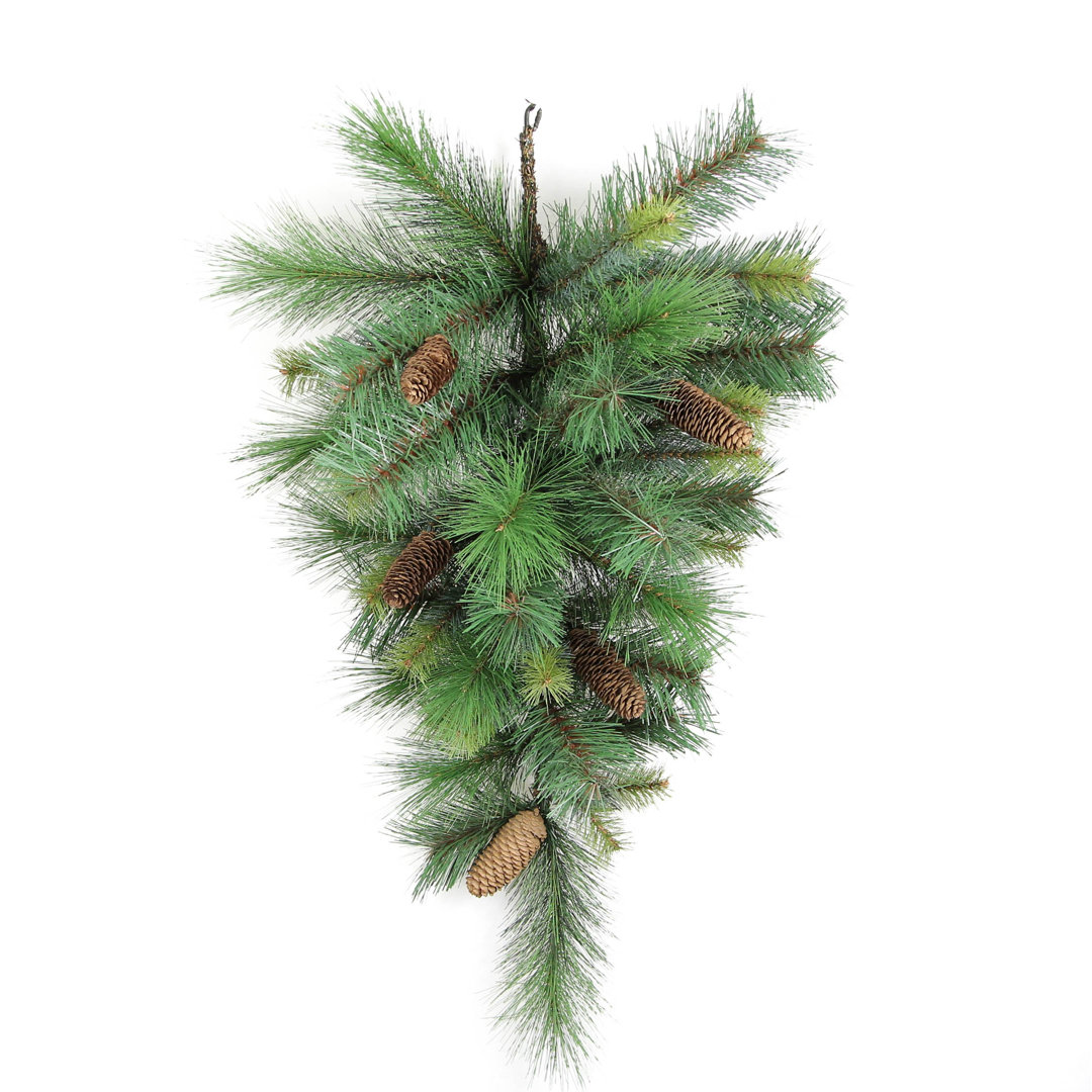 30"L 42 Tips Faux Christmas Teardrop Swag W/ Pine cone Holiday Winter Christmas Décor The Holiday Aisle®