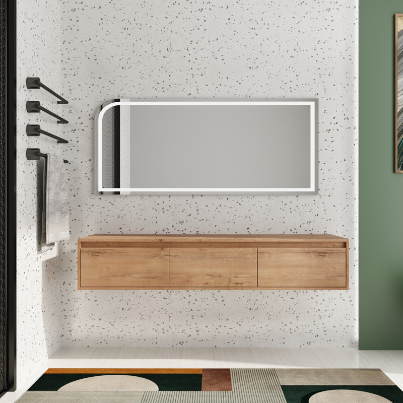 60''  Oak Wall Mounted Bathroom Cabinet
