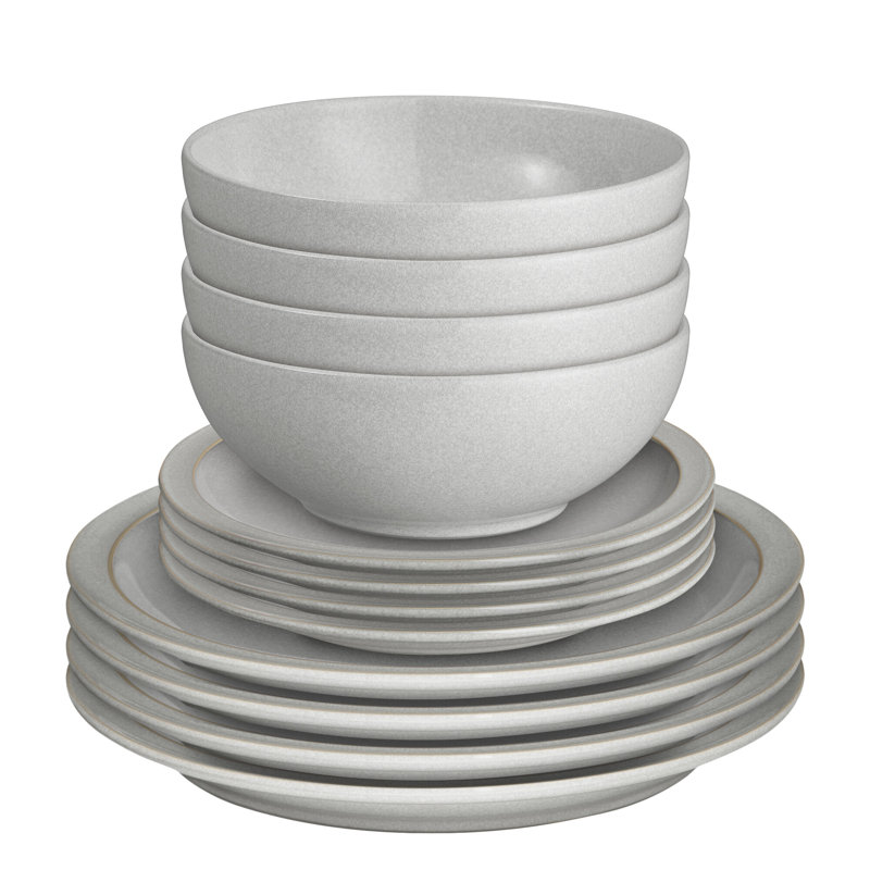 Denby 12 Piece Dinnerware Set, Service for 4, Dove Grey