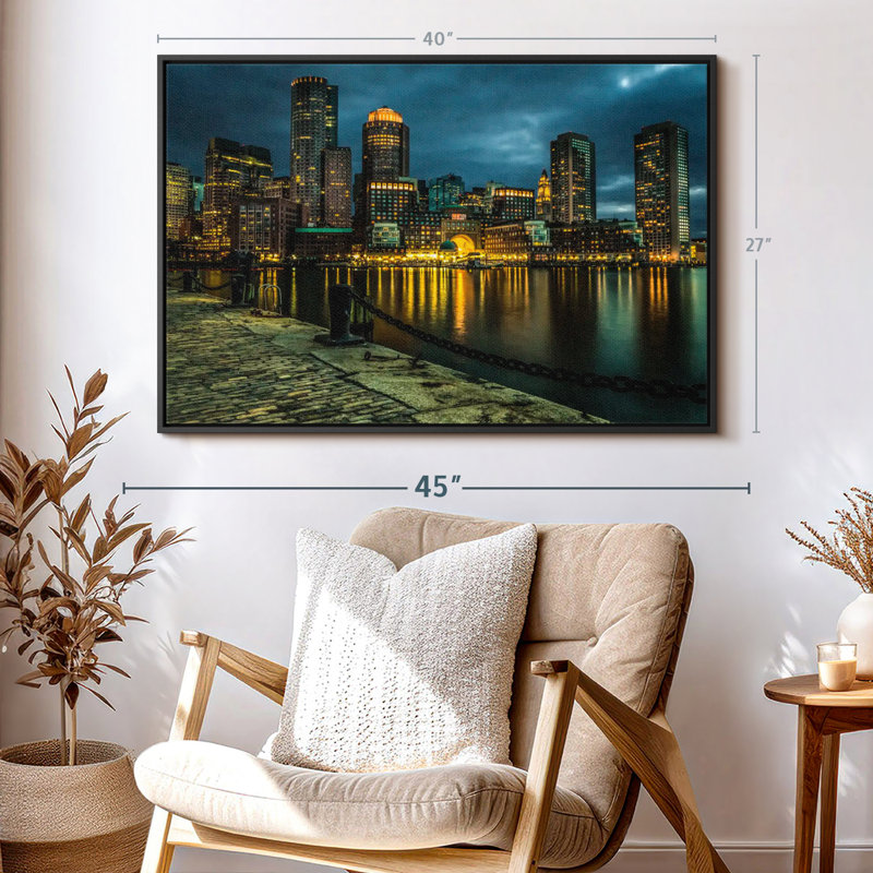 «Boston Skyline At Night Wall Art», H 27 po x l 40 po
