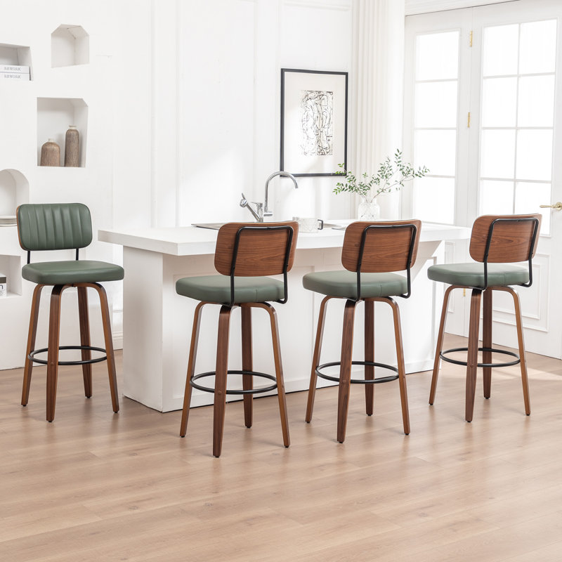 Swivel Upholstered and Faux Leather Bar Stool, Green, Counter Stool (67cm Seat Height)