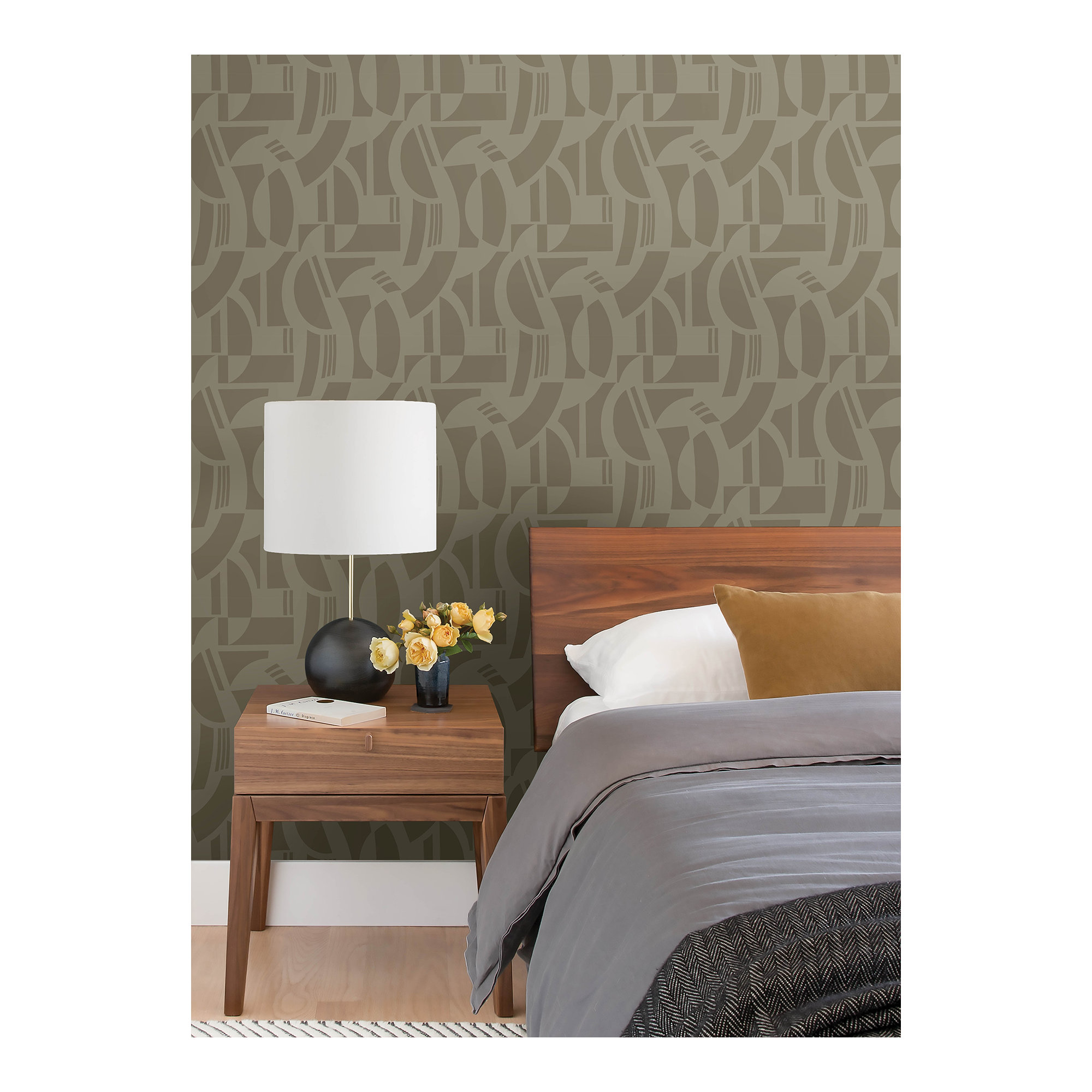 Carter Geometric Flock Wallpaper, Brown