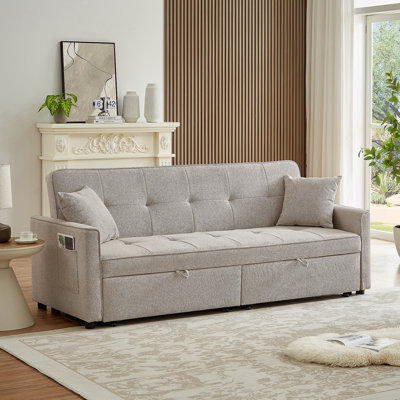 Versatile Convertible Sofa Bed With Reclining Backrest And Extra Pillows For Home Comfort