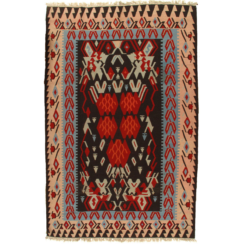 Turkish Wool Southwestern Area Rug in Dark Brown/Ivory/Red