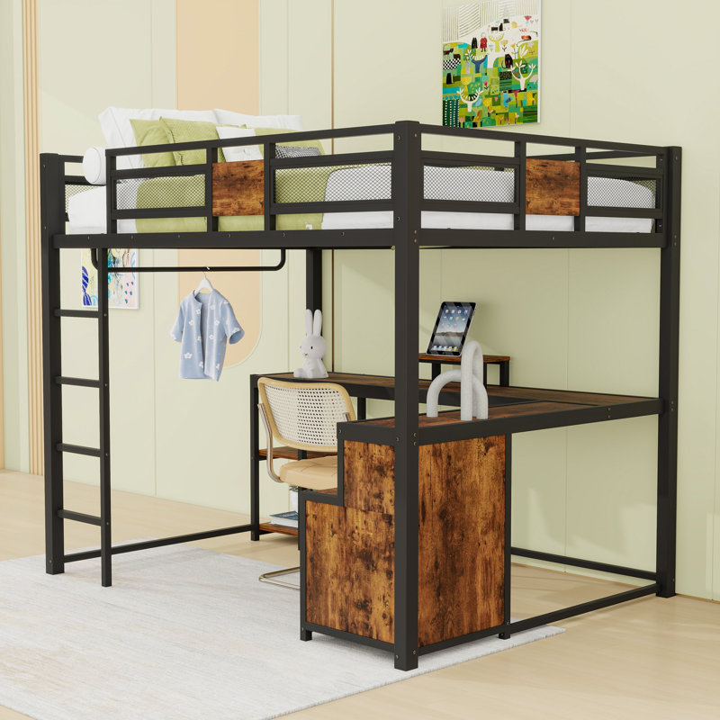 Full Metal Loft Bed With 2 Drawers, Desk And Ladder