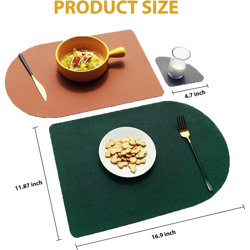 Ensemble de 4 napperons réversibles en similicuir avec sous-verres, napperons lavables antidérapants