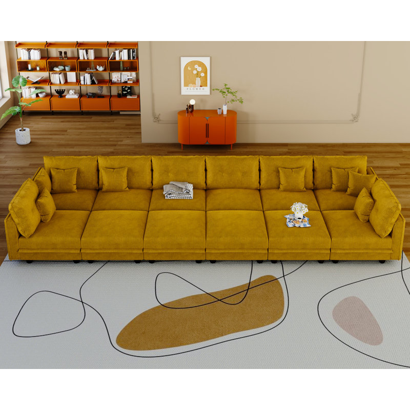 12 Seat Corduroy Convertible Modular Sectional Sofa With Storage, 8 Back Cushion 8 Throw Pillow, Yellow Corduroy