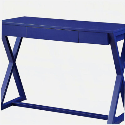 Twilight Blue 1-Drawer Writing Desk with X-shaped Base