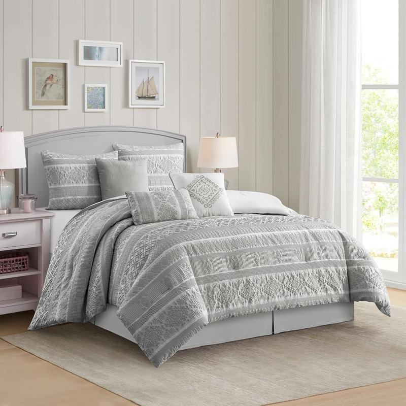 Ensemble d'édredon 7 pièces Ilaria, Édredon de très grande taille et 6 pièces suppl, Gray