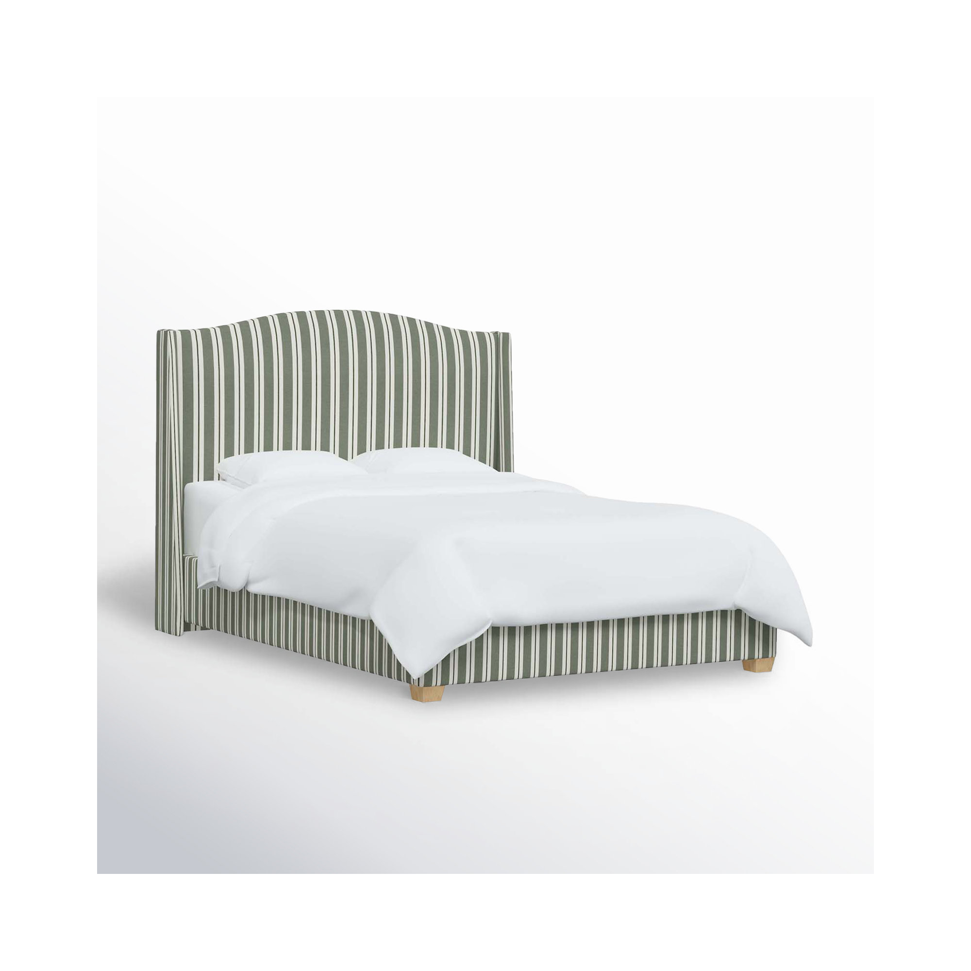 Allis Upholstered Wingback Bed, Anderson Stripe Green, Twin